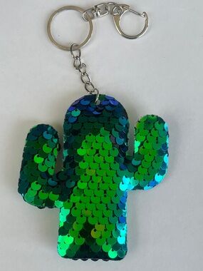 Green Sequin Cactus Keychain / Bag Charm